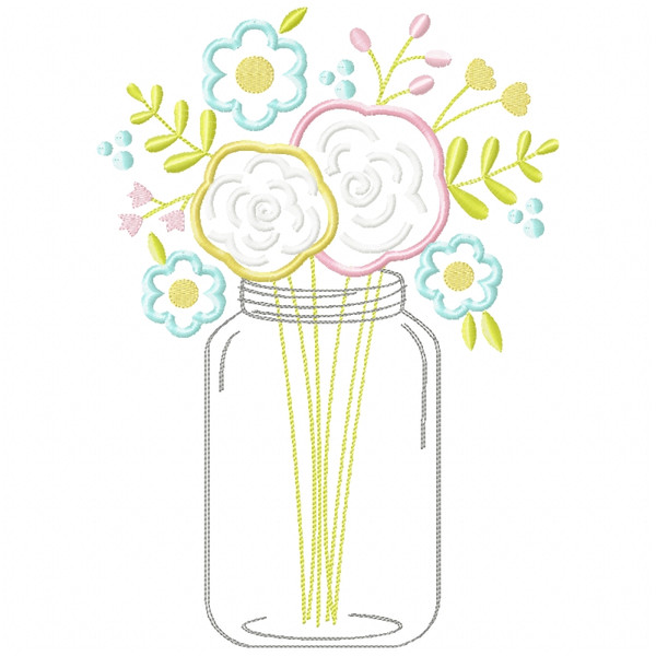 Floral Mason Jar Satin and Zigzag Applique Machine Embroidery Design