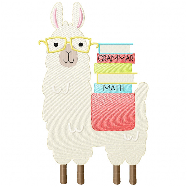 Llama and Books Sketch Applique Machine Embroidery Design