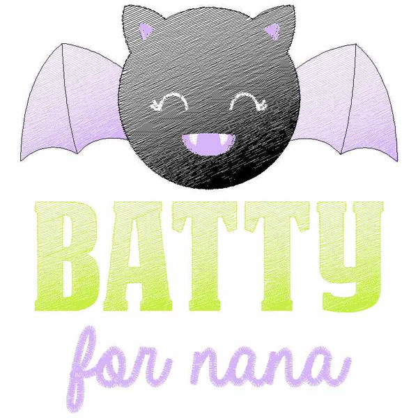 Batty for Nana Sketch Applique   Embroidery Design