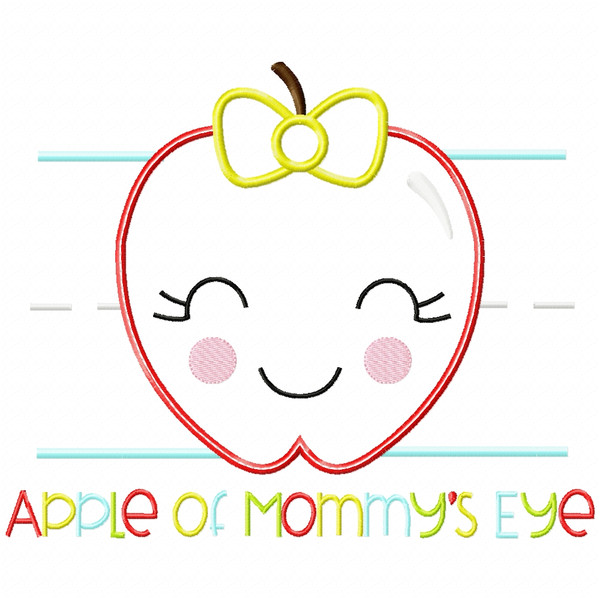 Apple of Mommys Eye Satin and Zigzag Applique Machine Embroidery Design