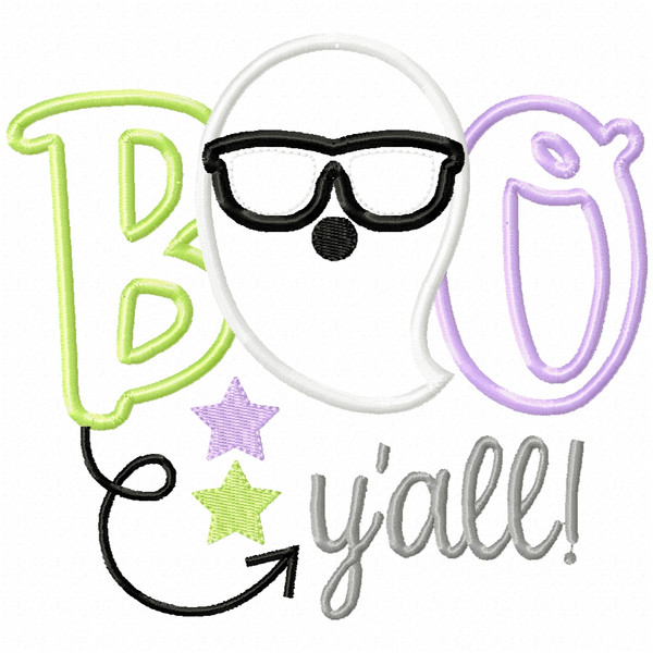 Boo Yall Cool Ghost Satin and Zigzag Applique Machine Embroidery Design