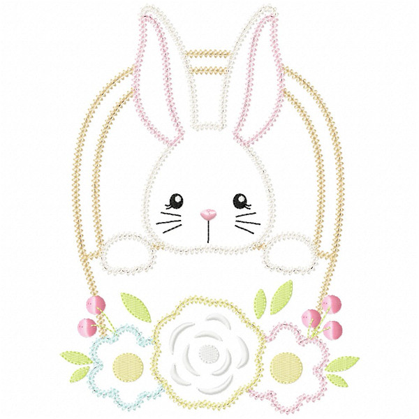 Basket Bunny Vintage and Chain Applique Machine Embroidery Design