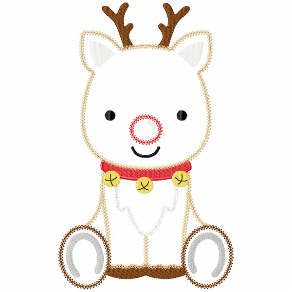 Sitting Reindeer Vintage and Chain Applique Embroidery Design