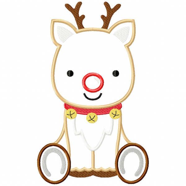 Sitting Reindeer Satin and Zigzag Applique Embroidery Design