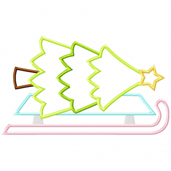 Christmas Tree Sled Satin and Zigzag Applique Embroidery Design