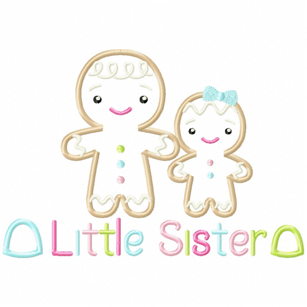 Sibling Gingerbread Sister Satin and Zigzag Applique Embroidery Design