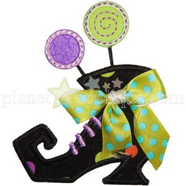 Lollipop Witch Boot Applique Machine Embroidery Design