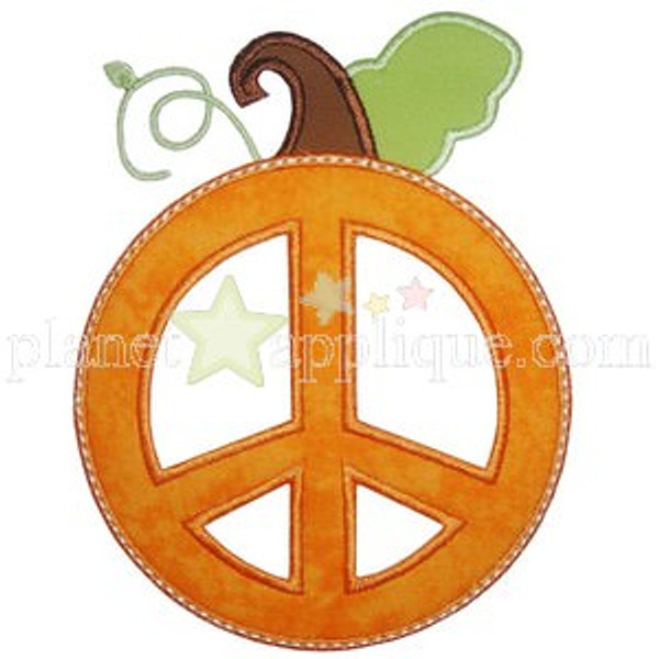 Peace Pumpkin Applique Machine Embroidery Design