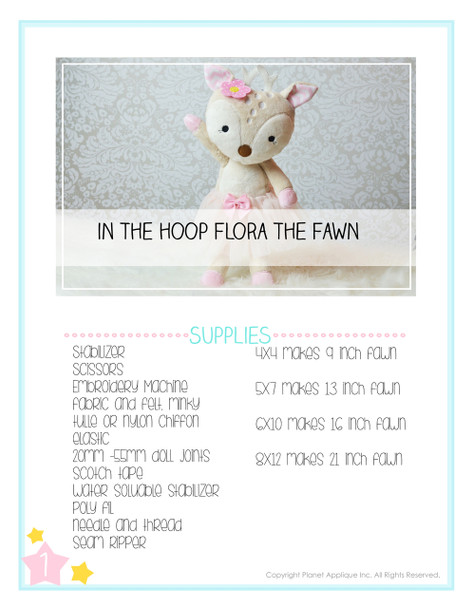 In the Hoop Fawn Deer Woodland Plushie Machine Embroidery Design