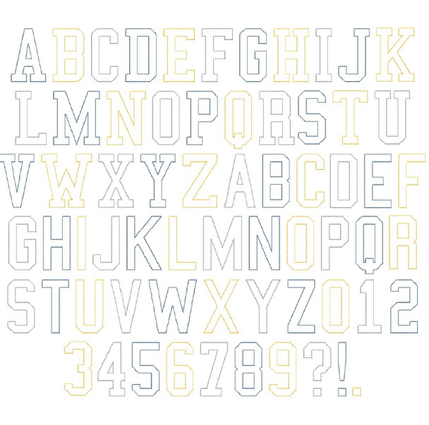 Collegiate Open Embroidery Font Design Alphabet