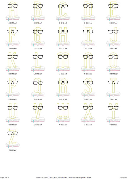 Back to School Book Applique Alphabet Font Monogram Embroidery Machine Design