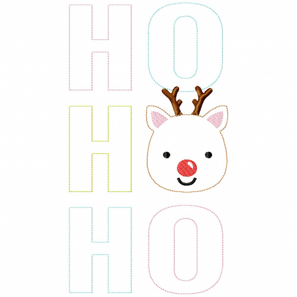 Reindeer Ho Ho Ho Simple Stitch and Sketch Fill Applique Embroidery Design