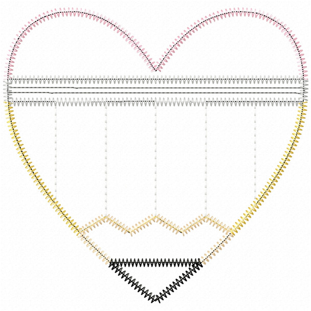 Heart pencil machine embroidery design for Back to School in zigag stitch – available in 4x4, 5x7, 6x10, 8x8, and 9x14 sizes