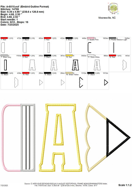 Back to School Pencil Frame Monogram Alphabet Font Machine Embroidery Design