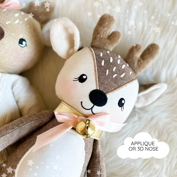 Ruby and Ralph Reindeer Christmas Plushie Doll For Machine Embroidery