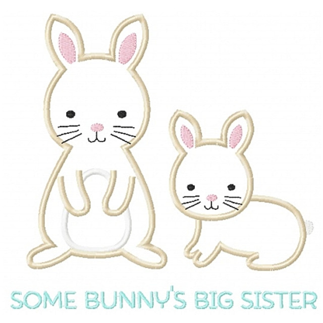 Sibling Bunnies Applique Embroidery Machine Design