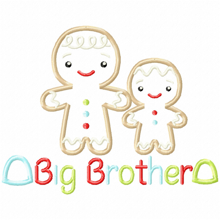 Sibling Gingerbread Brother Satin and Zigzag Applique