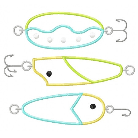 3 Lures Applique Embroidery Machine Design