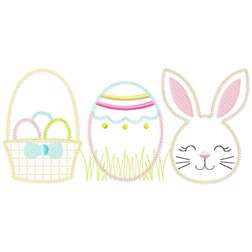 Basket Bunny Egg Vintage and Chain Stitch Embroidery Machine Design