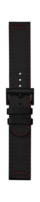 Leather strap black red stitching