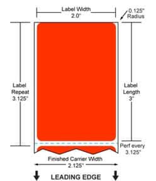 2" x 3" Color Label (Fluorescent Red) (Case) - FL-2-3-1900-RD