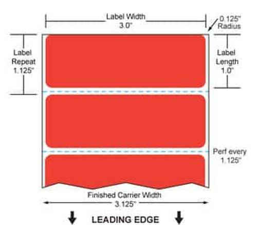 3" x 1" Color Label (Red) (Case) - RFC-3-1-1375-RD