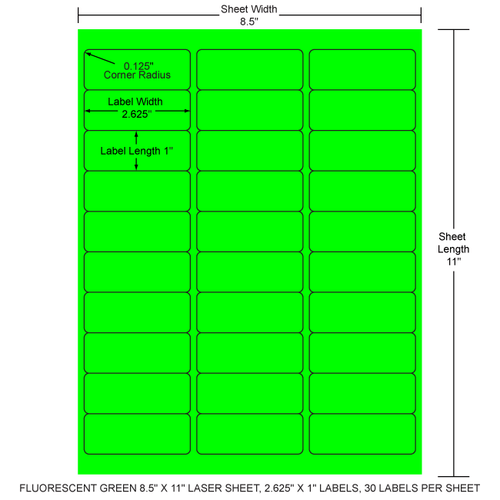 2.625" x 1" EDP Laser Sheet (Fluorescent Green) (Case) - RL-2625-1-30-G