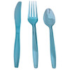 Case of 24 Re-usable Aqua plastic Cutlery 8 Knives - 8 Forks - 8 Desert Spoons