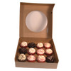 Pack x 5 Cardboard 12 Cupcake box Kraft with window 300 x 300 x 75mm