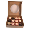 Pack x 50 Cardboard 12 Cupcake box Kraft with window 300 x 300 x 75mm