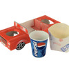 Pack x 10 Disposable Childrens Cup Carry and Food Takeaway Tray INCLUDES Paper Cups and Chip or sweet  scoops