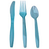 20 Packs of Individually Wrapped Re-usable Quality Transparent Blue Tint Plastic Cutlery Set with Napkin