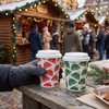 8oz / 9oz Festive Red & Green Double Wall Christmas Paper Cups with Lids | Insulated Winter Coffee Cups & Lids Combo