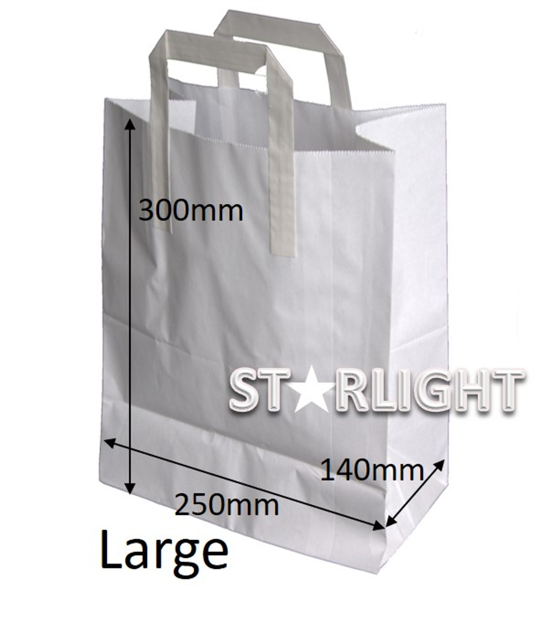 White Paper Takeaway Carrier Bag  Large 10"x 15.5"x 12" Pack of 50