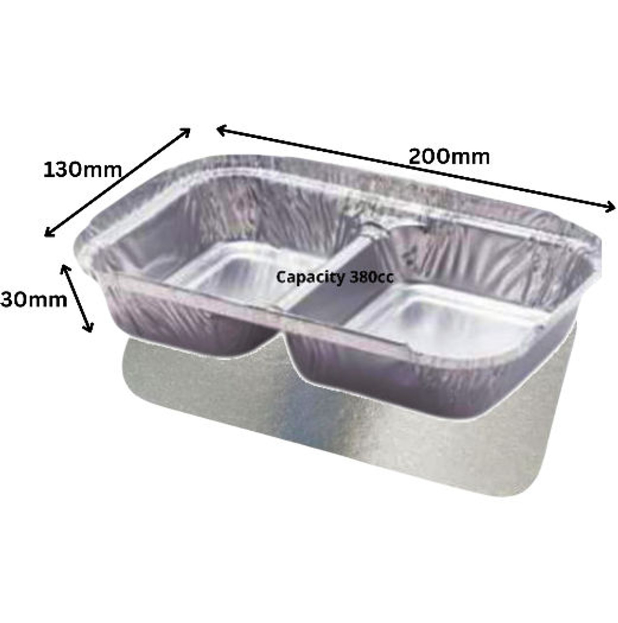 Case 500 - 2 Compartment Foil Containers 200mm x 133mm x 30mm 240cc/200cc Plus Lid