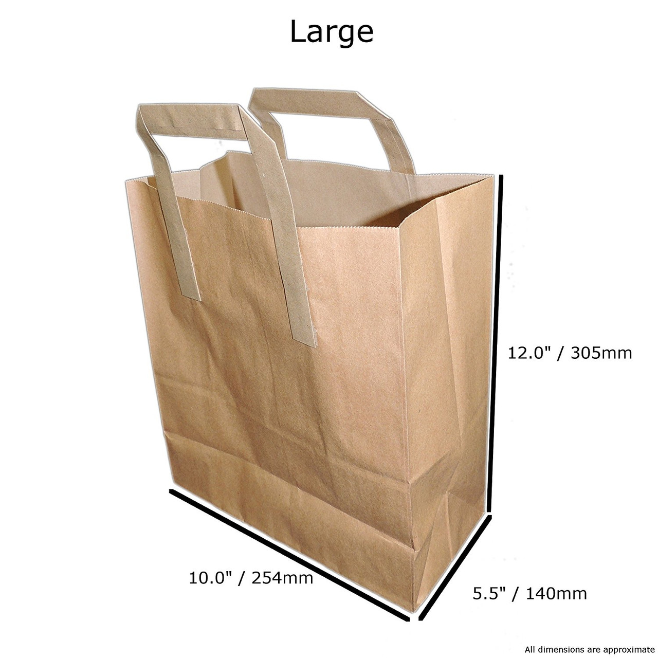 Brown Kraft Paper Takeaway Carrier Bag  Large 10"x 15.5"x 12" Pack of 250