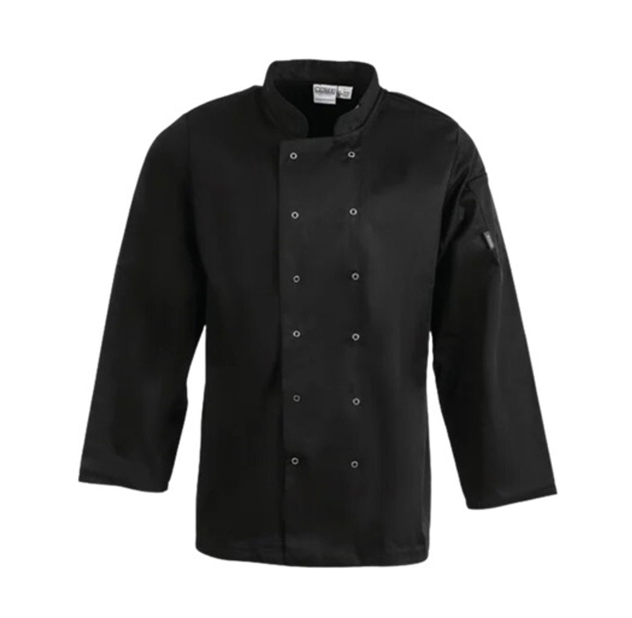 Unisex Black Polycotton Long Sleeve Button Unisex Chef Jacket Medium @ Sale Price