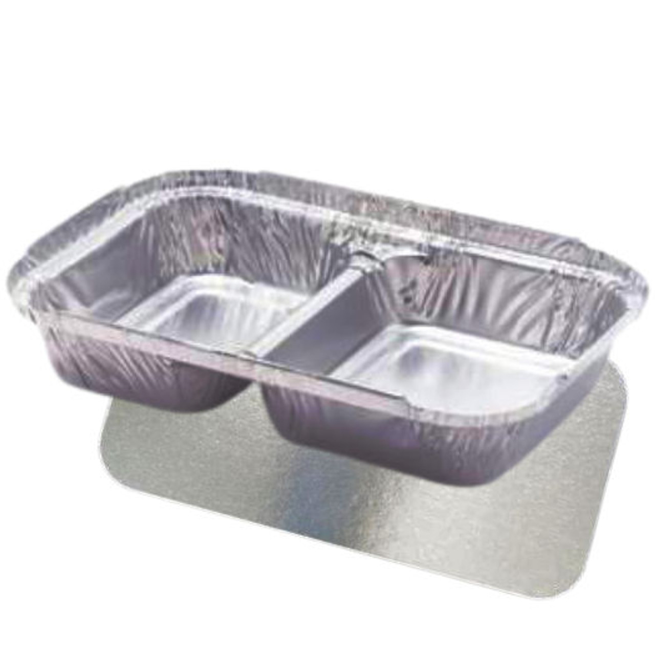 100 - 2 Compartment Foil Containers 203mm x 133mm x 30mm 240cc/200cc Plus Lid