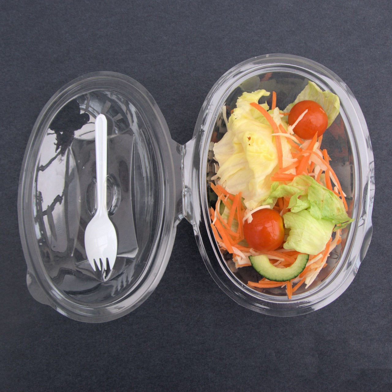 Contenitore per insalata in plastica con cerniera, Contenitore per  insalata con coperchio ovale a cerniera e forchetta