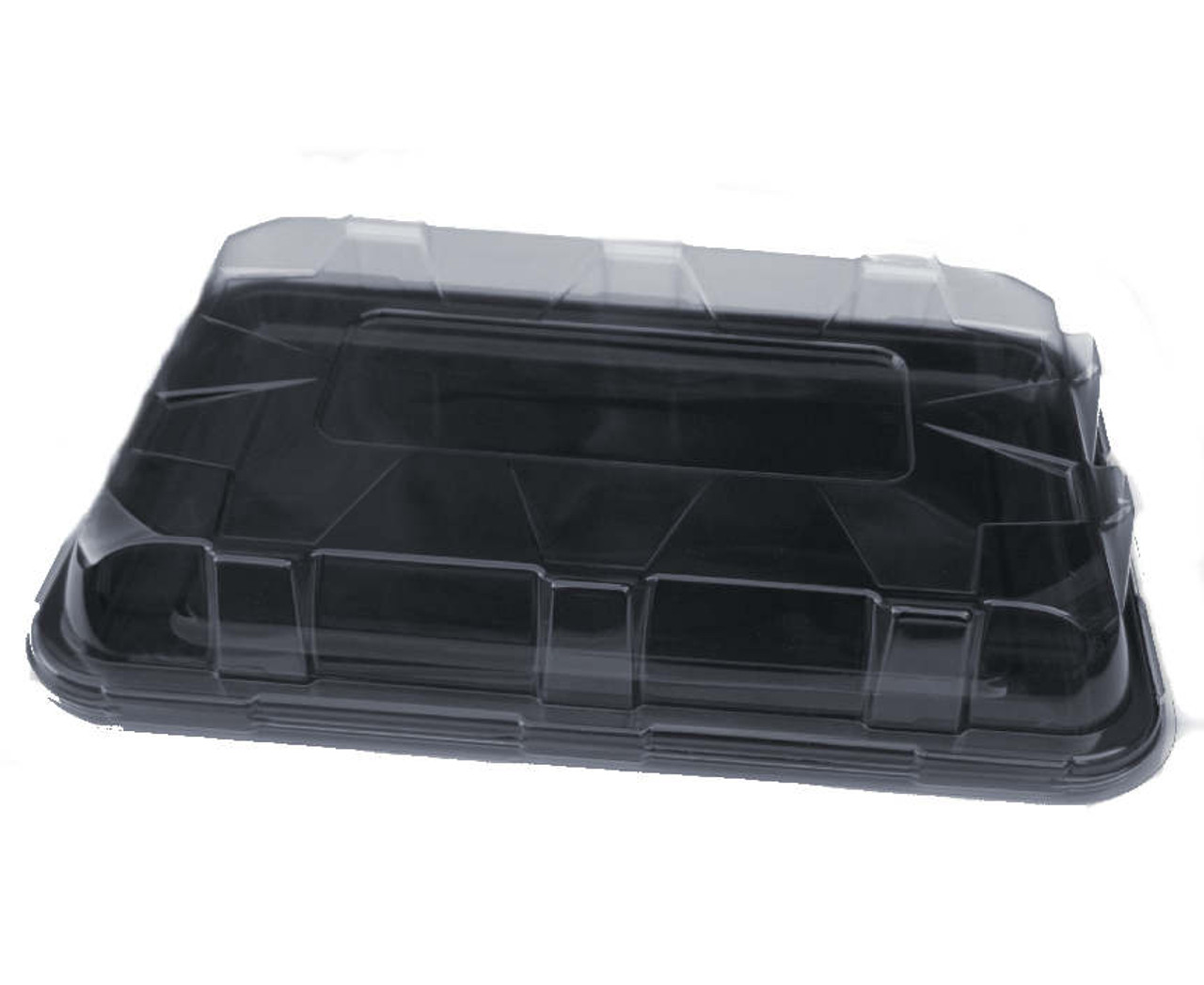 Pack x 5 Large 450 x 310 x 80mm Black base & Clear Lid Platters