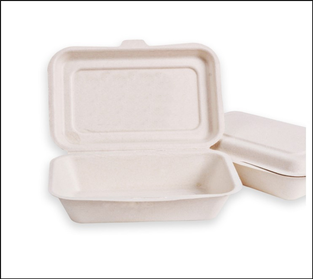 Pack x  25 x white Bagasse Disposable 9"x 6"  Hinged Food Box