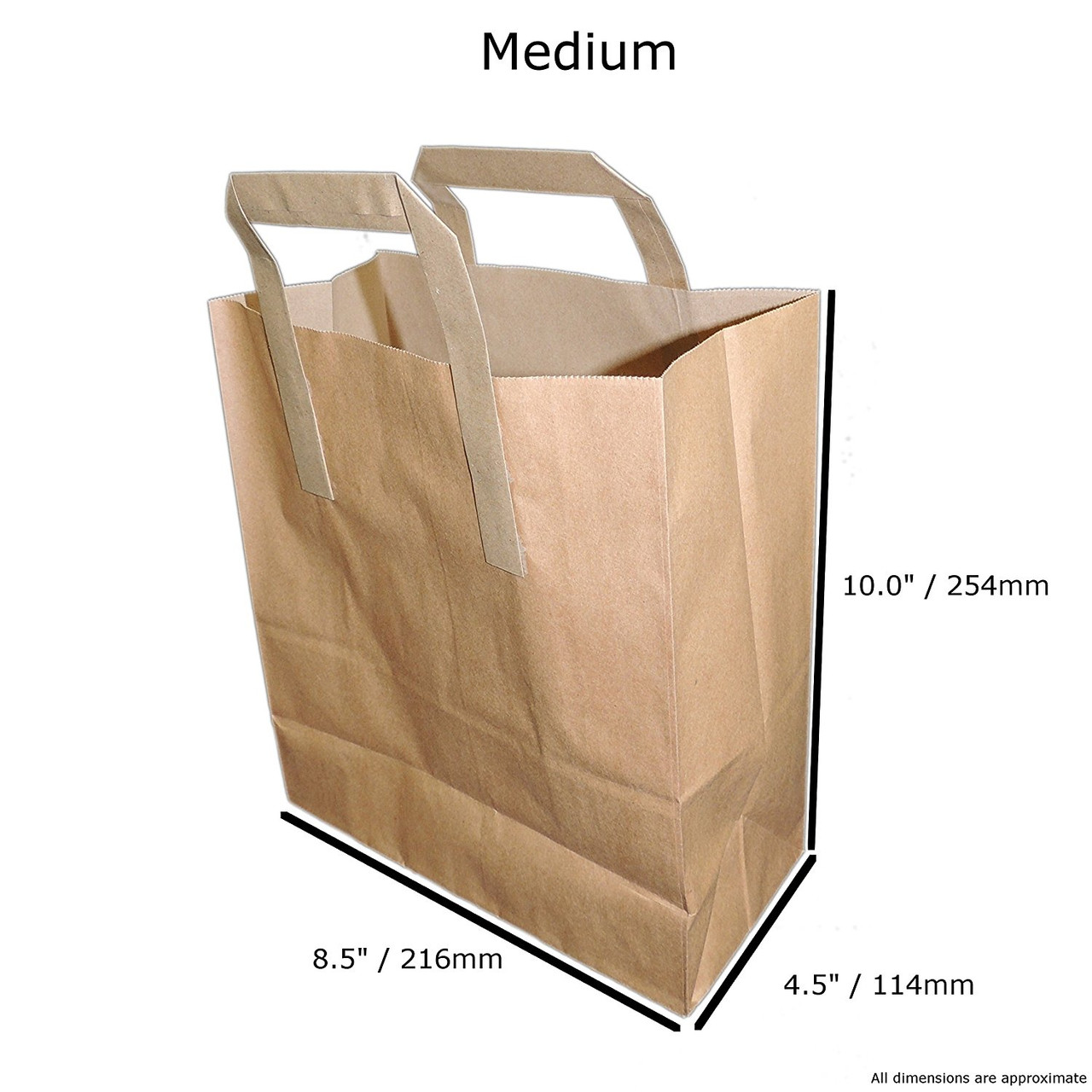 Brown Kraft Paper Takeaway Carrier Bag  Medium 8.5"x 13"x 10" Pack of 250