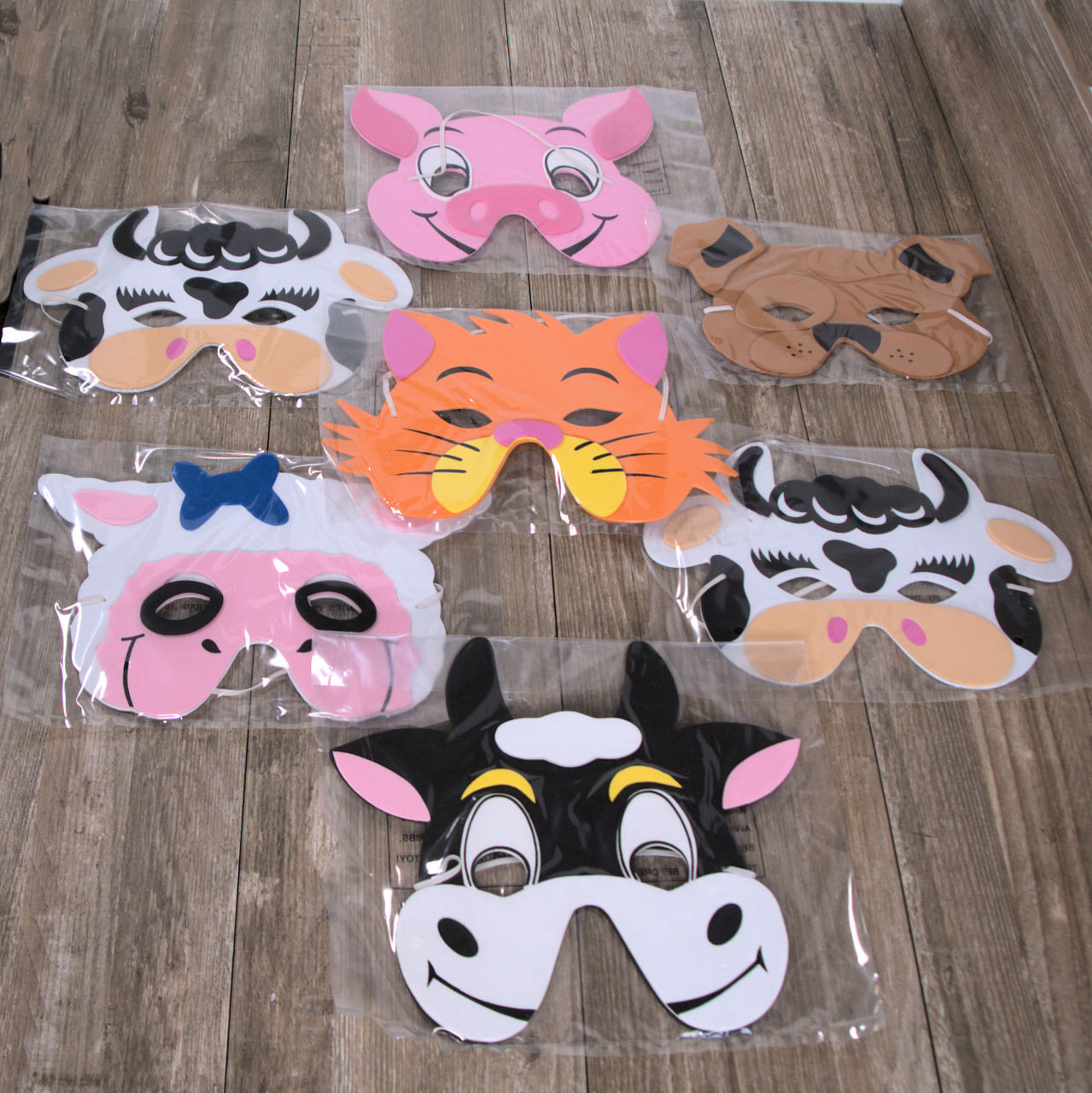 Pack x 10 Childrens Cardboard meal boxes printed Animal Farmyard with Masks