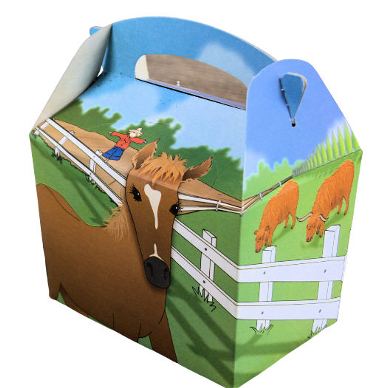 Pack x 10 Childrens Cardboard meal boxes printed Animal Farmyard with Masks