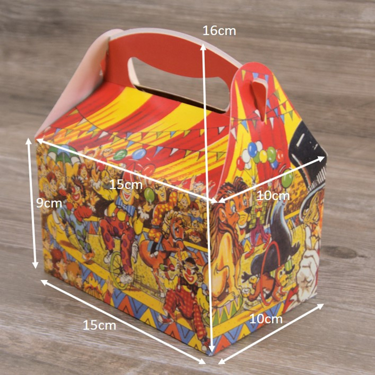 Pack x 10 Childrens Cardboard meal boxes printed CIRCUS