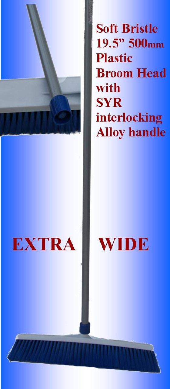 SYR Extra wide 19.5" ( 500mm ) soft bristle plastic broom and interlocking handle