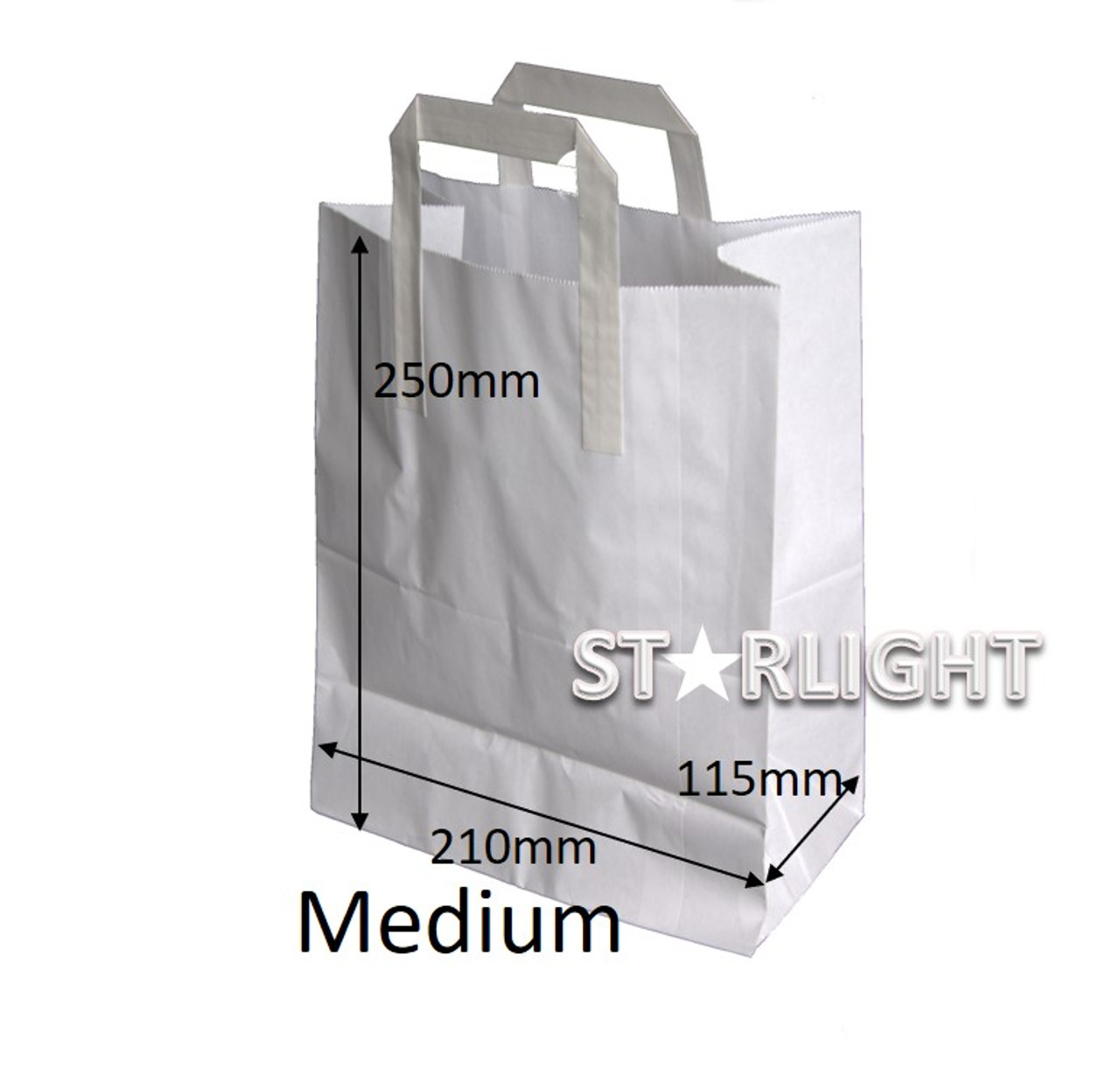 White Paper Takeaway Carrier Bag  Medium 8"x 13"x 10" Pack of 250