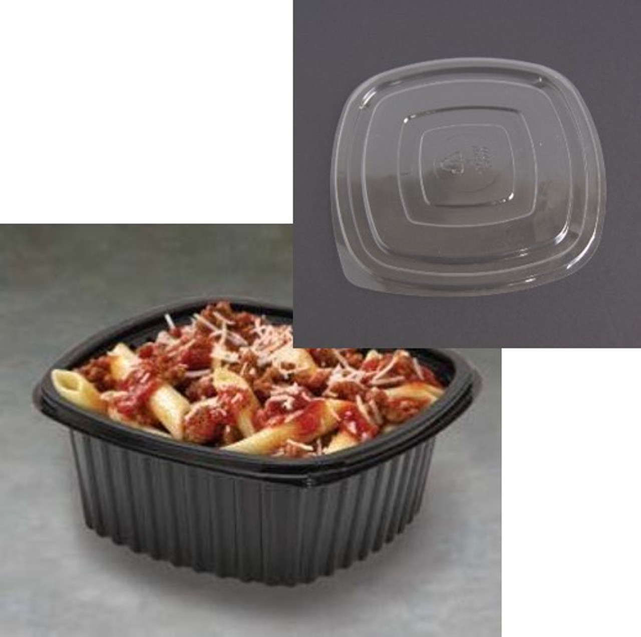 Pack x 25  Square Black Microwaveable 155 x 155 x 60 container 24oz INCLUDING LID