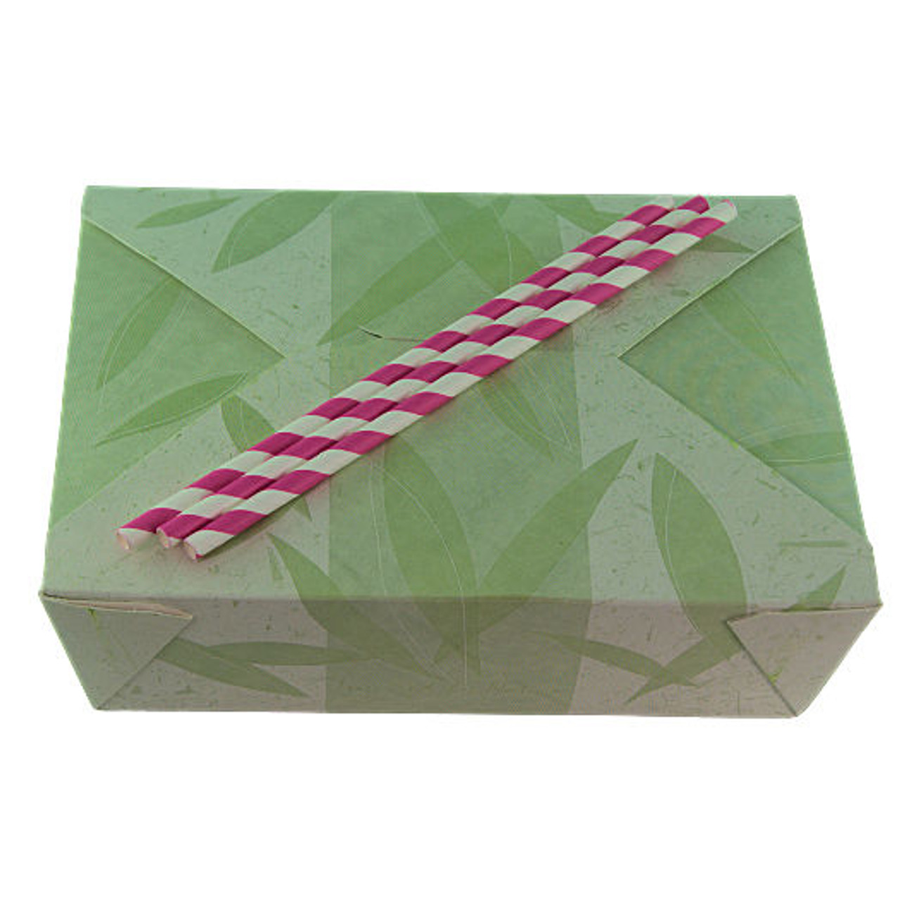 Bio Box of 200 Paper Drinking Straws Pink & White Stripe 200mm x 6mm Dia