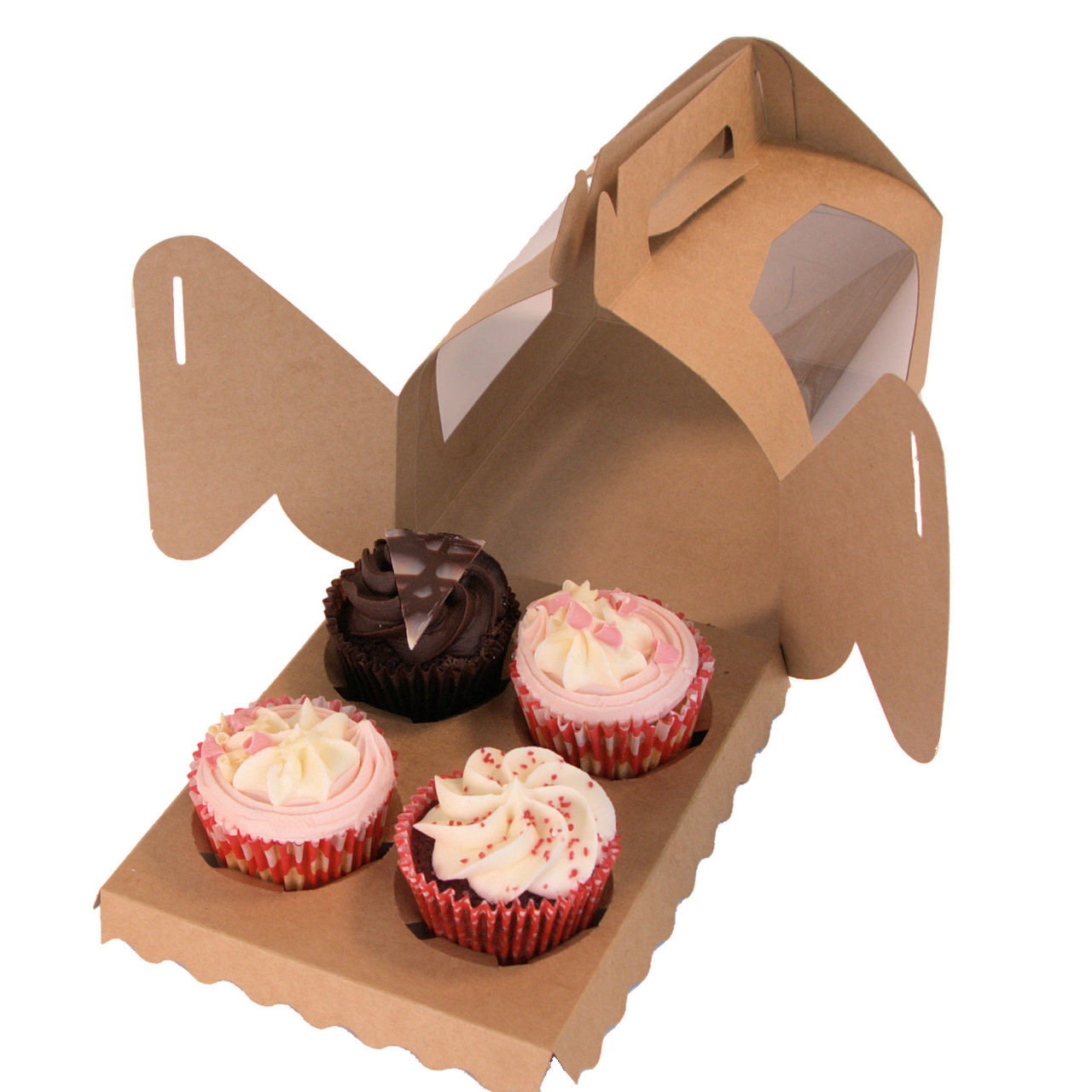  Pack x 10 4 cupcake Cardboard Brown Cake box with window